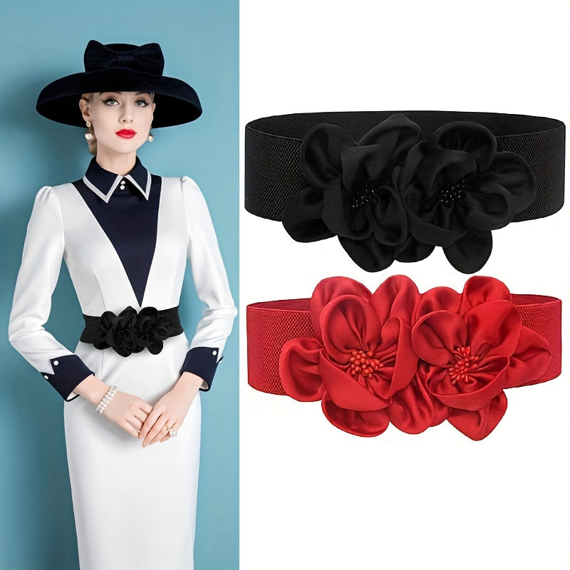 Double Flower Wide Girdle Solid Elastic Waistband