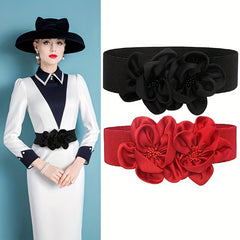 Double Flower Wide Girdle Solid Elastic Waistband