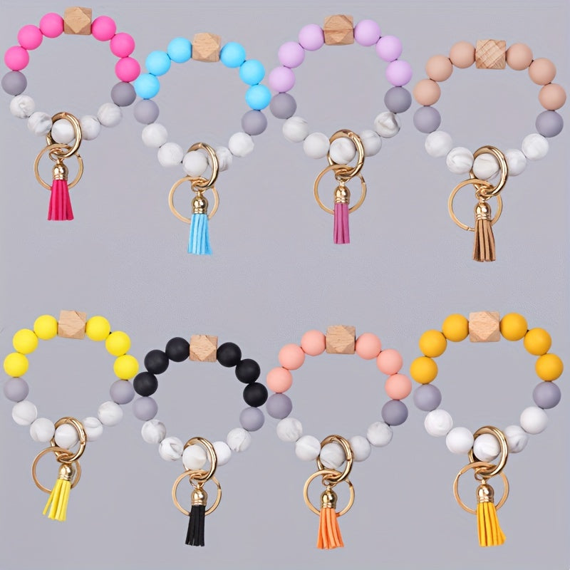 Silicone Bracelet Keychain with Tassel Ornament