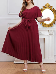 Solid Ruffle Sleeve V Neck Formal Dress