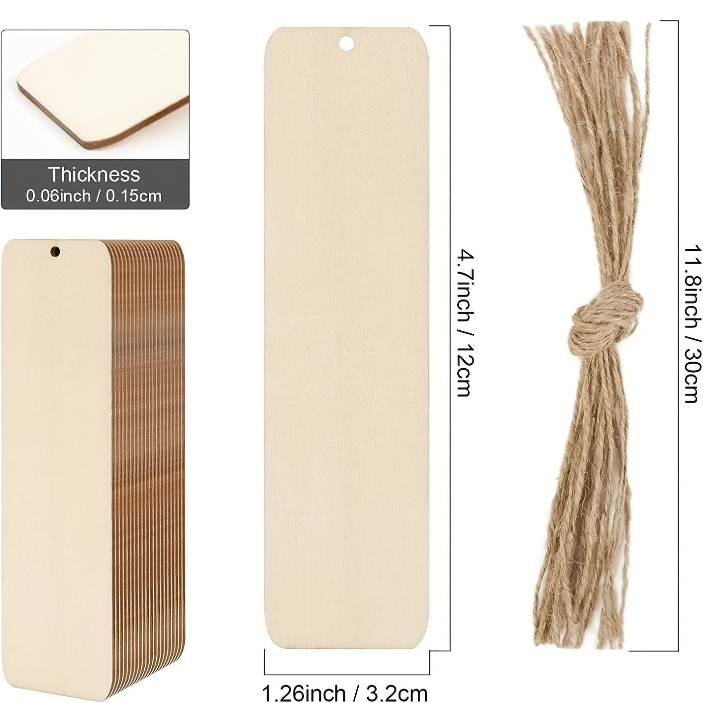 100pcs Wood Blank Bookmarks DIY Wooden Craft Bookmark Rectangle Shape