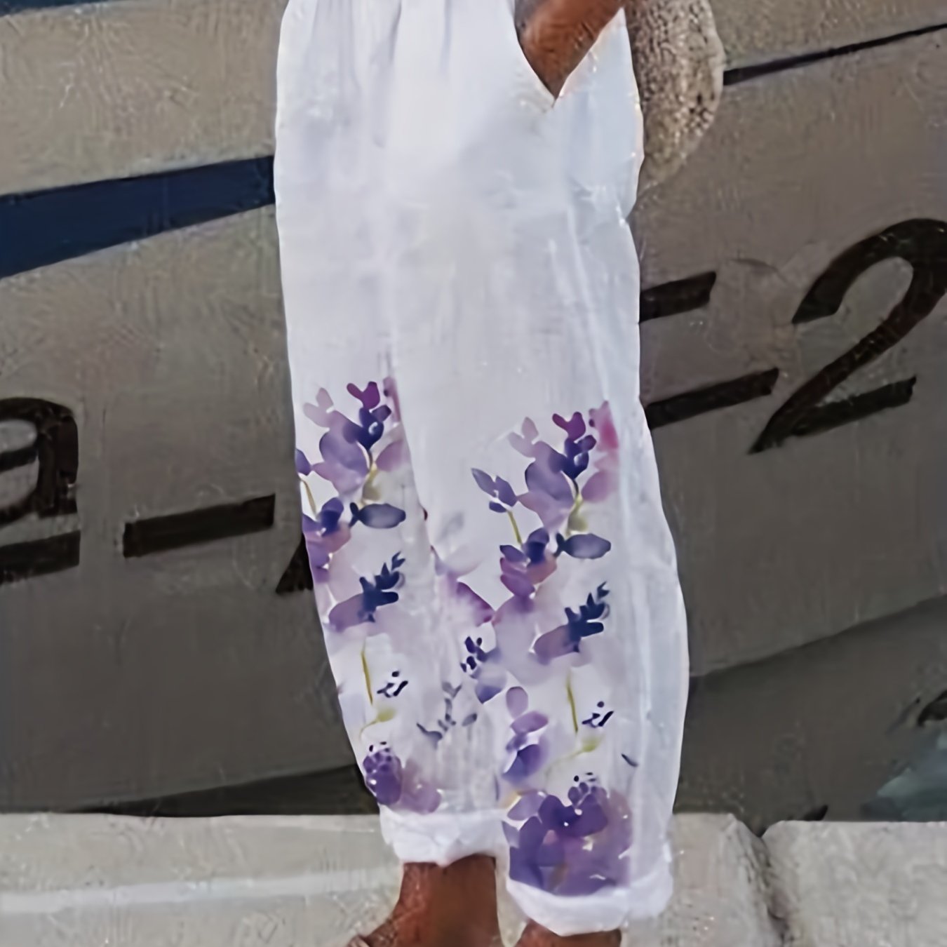 Floral Print Pockets Pants Loose Fit Casual Women's Trousers