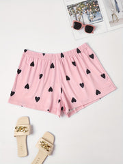 Heart Print Fluffy Loungewear Shorts