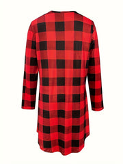 Plaid Print Button Decor V Neck Cardigan