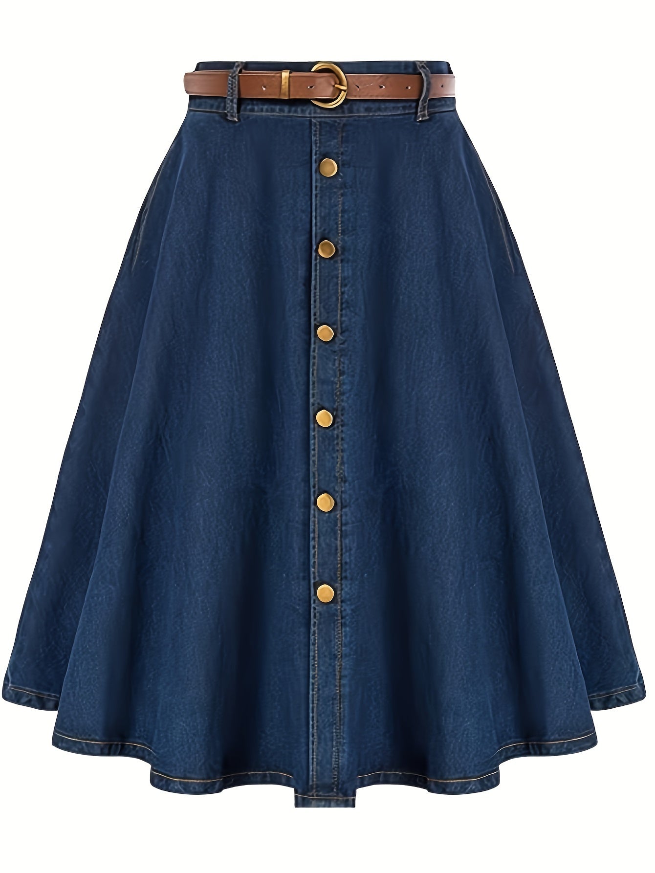 Retro Denim Skirt Button Front High Waist Midi Skirt With Pockets