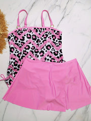 Leopard & Chevron Print Lace-Up Tankini Set