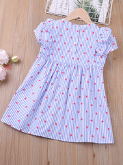 Toddler Girls Puff Sleeve Ruffle Trim Stripe Heart Graphic Princess Dress