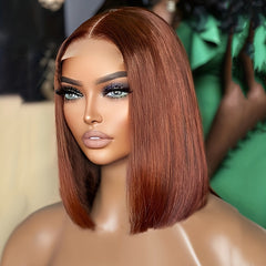 Red Brown 13x4 Lace Frontal Bob Wig 180 Density Straight Short Bob Wig