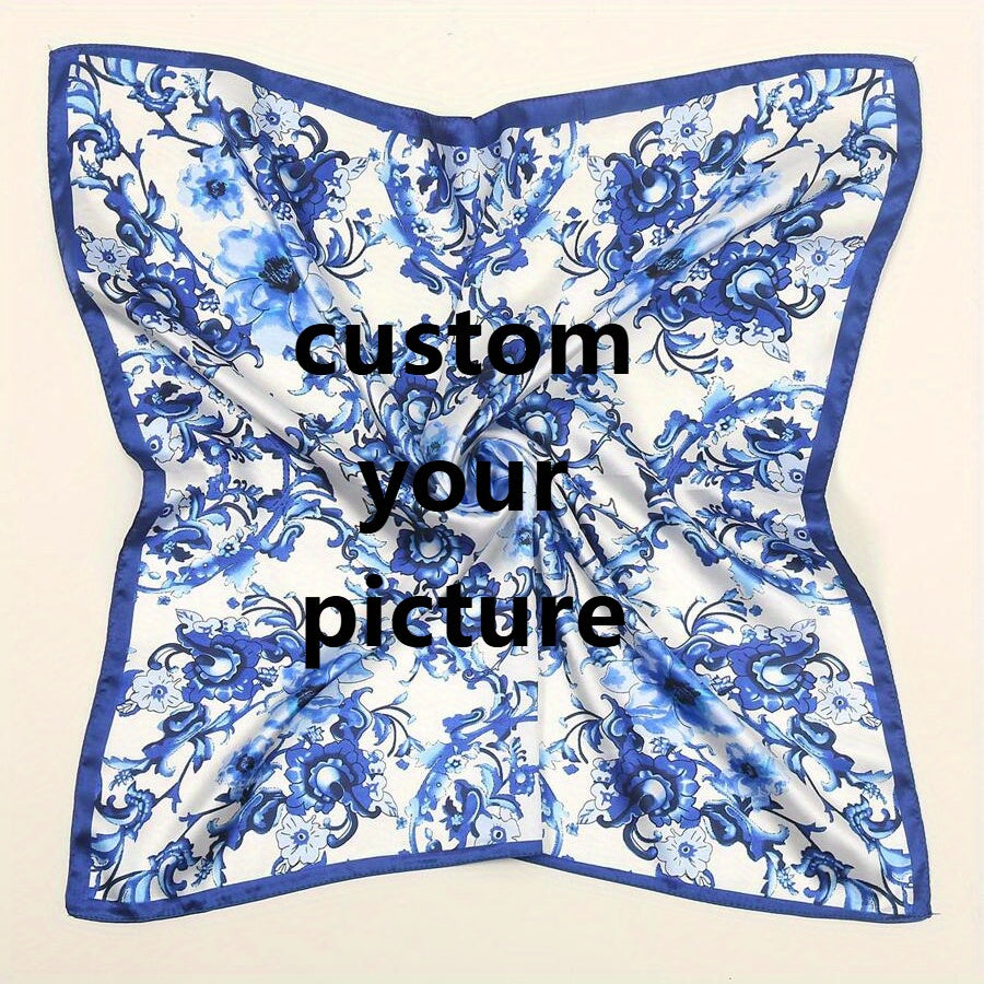 Personalized Photo & Floral Print Silk Feel Square Scarf