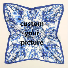 Personalized Photo & Floral Print Silk Feel Square Scarf