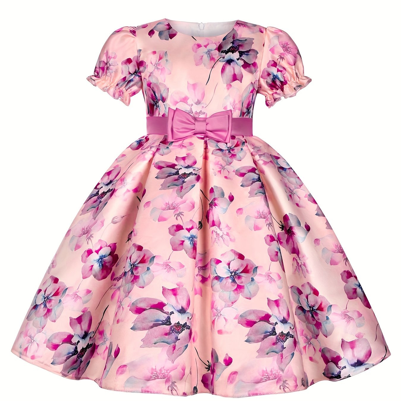 Floral Bowknot Puff Sleeves Princess Dress for Dance Party