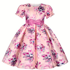 Floral Bowknot Puff Sleeves Princess Dress for Dance Party