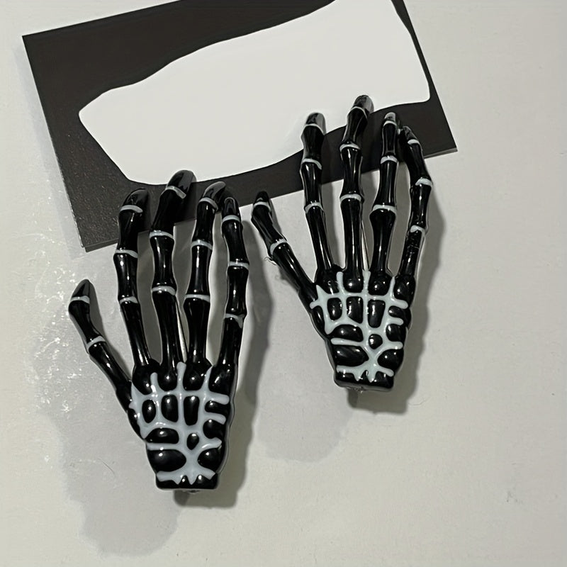 2pcs Y2K Skull Hand Hair Clip Set Gothic Hair Accessories