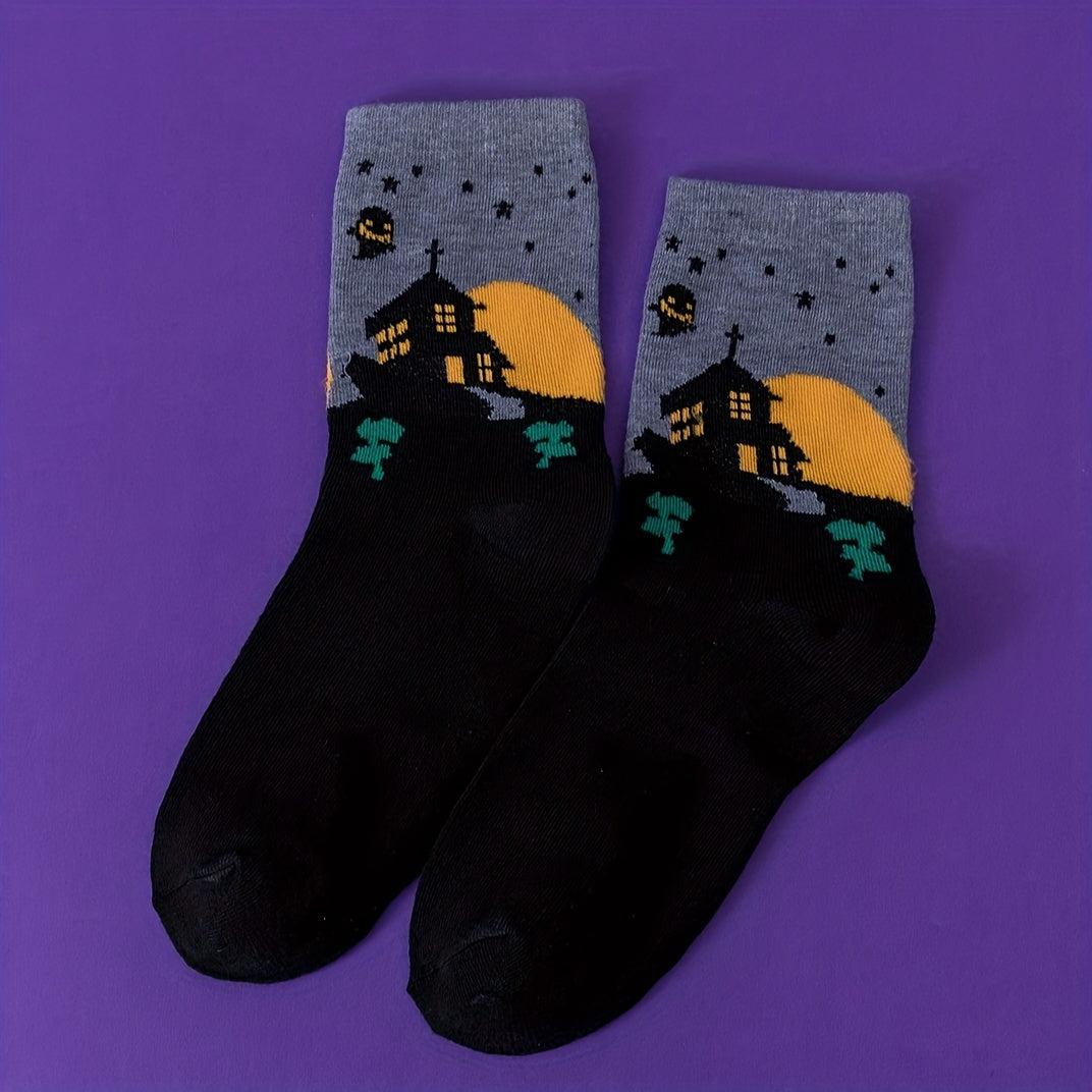 Cartoon Ghost Print Socks Halloween Mid Tube Socks Women's Stockings
