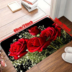Soft Kitchen Rug Anti Fatigue Rose Flowers Waterproof Non Slip Runner Rug