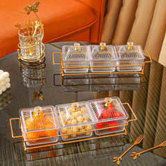Divided Serving Dishes w/ Metal Platter & Removable Bowls for Appetizer Dip