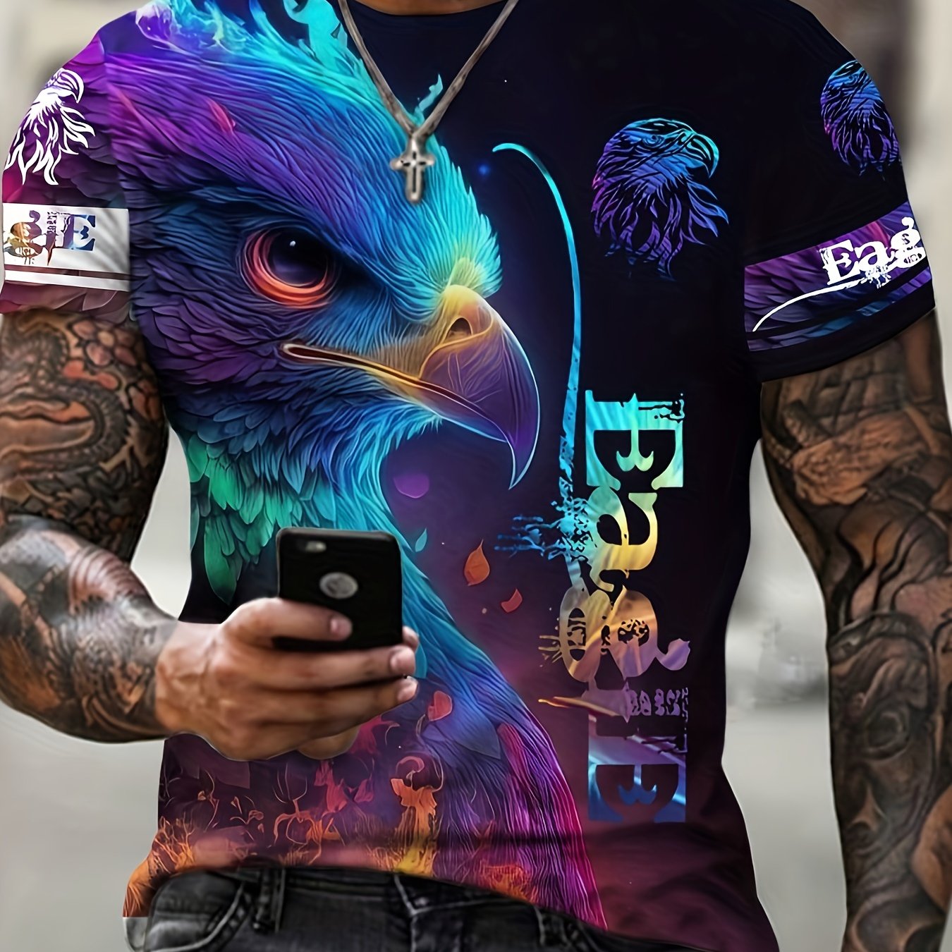 Men's Eagle Animal Print Short Sleeve T-shirt for Summer