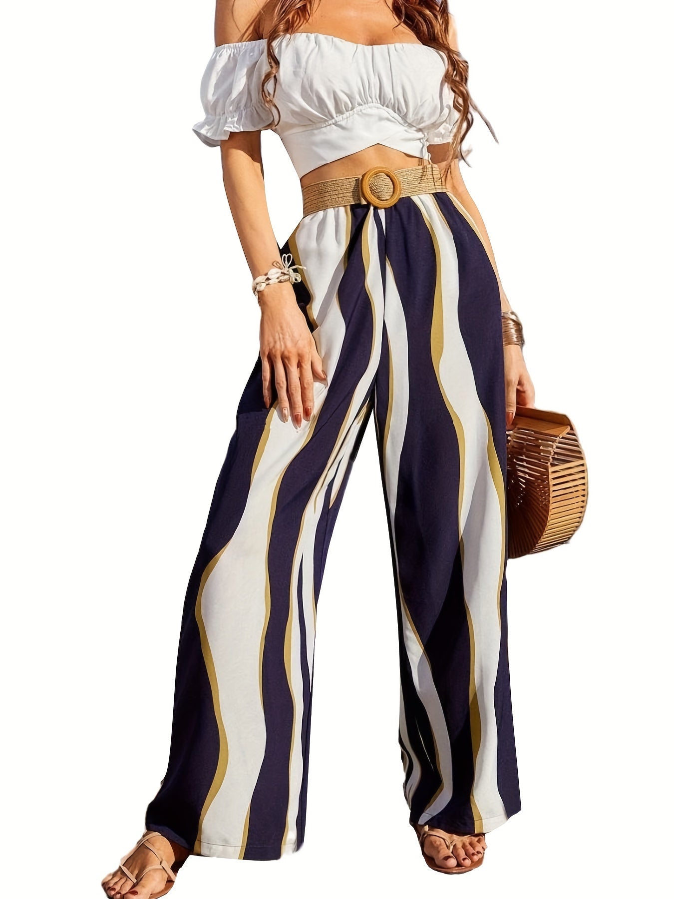 Abstract Ripple Print Wide Leg Pants