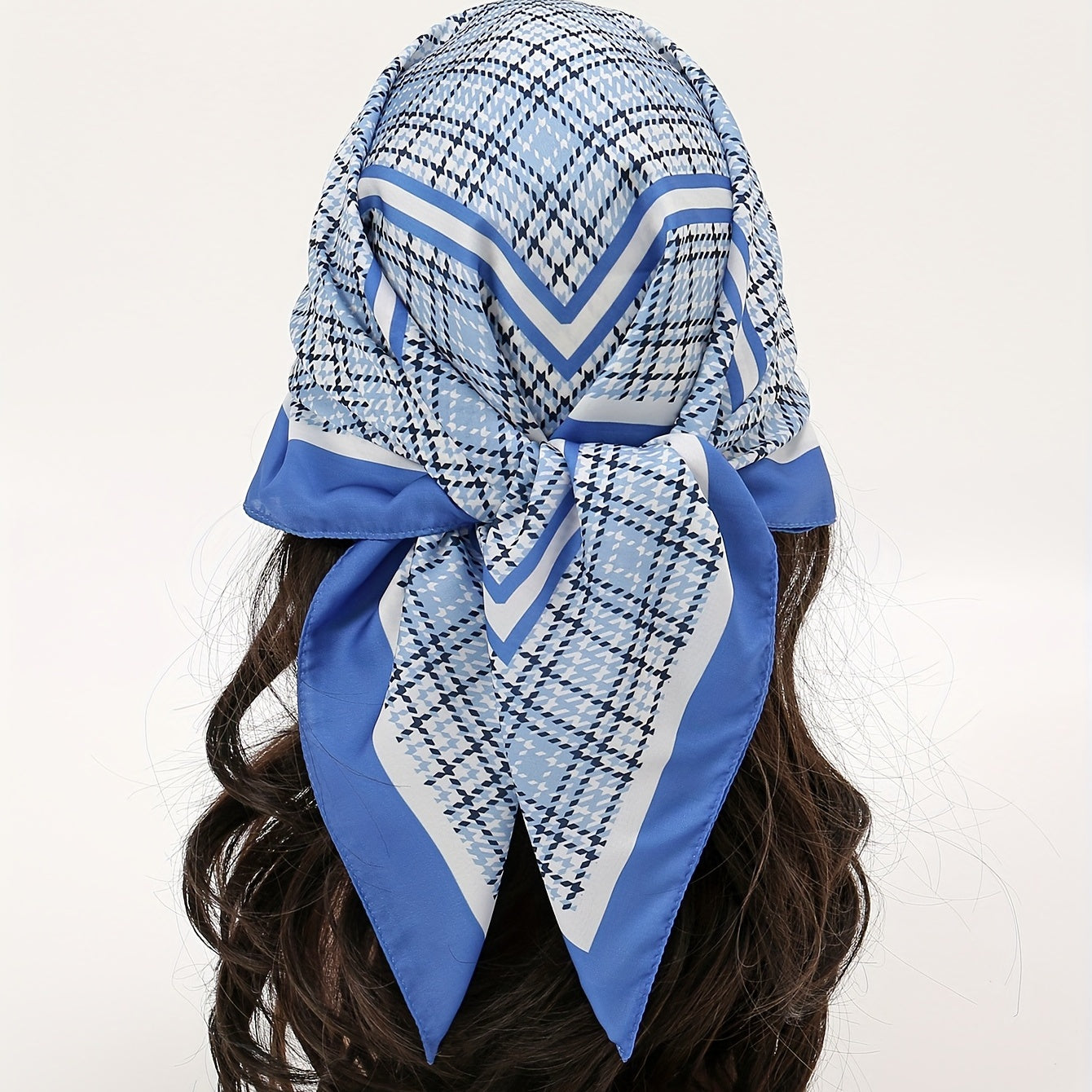 Plaid Print Bandana Satin Square Scarf Neckerchief Windproof Head Wrap