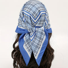 Plaid Print Bandana Satin Square Scarf Neckerchief Windproof Head Wrap