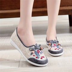 Women's Bowknot Floral Flat Shoes Slip On Low Top Tribal Style Flats