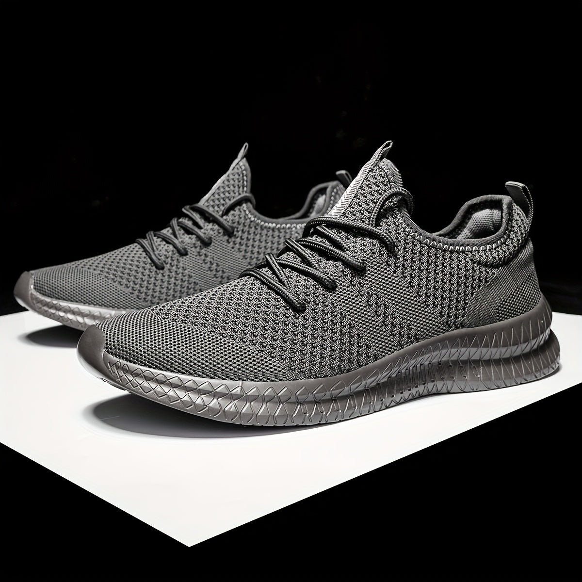 Men's Breathable Knit Lace Up Sneakers - Casual Outdoor Running Shoes