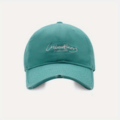 Distressed Peaked Cap Sunshade Outdoor Soft Top Washed Embroidery Curved Brim