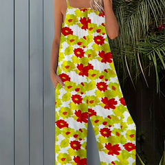 Boho Floral Wide Leg Jumpsuit with Pocket