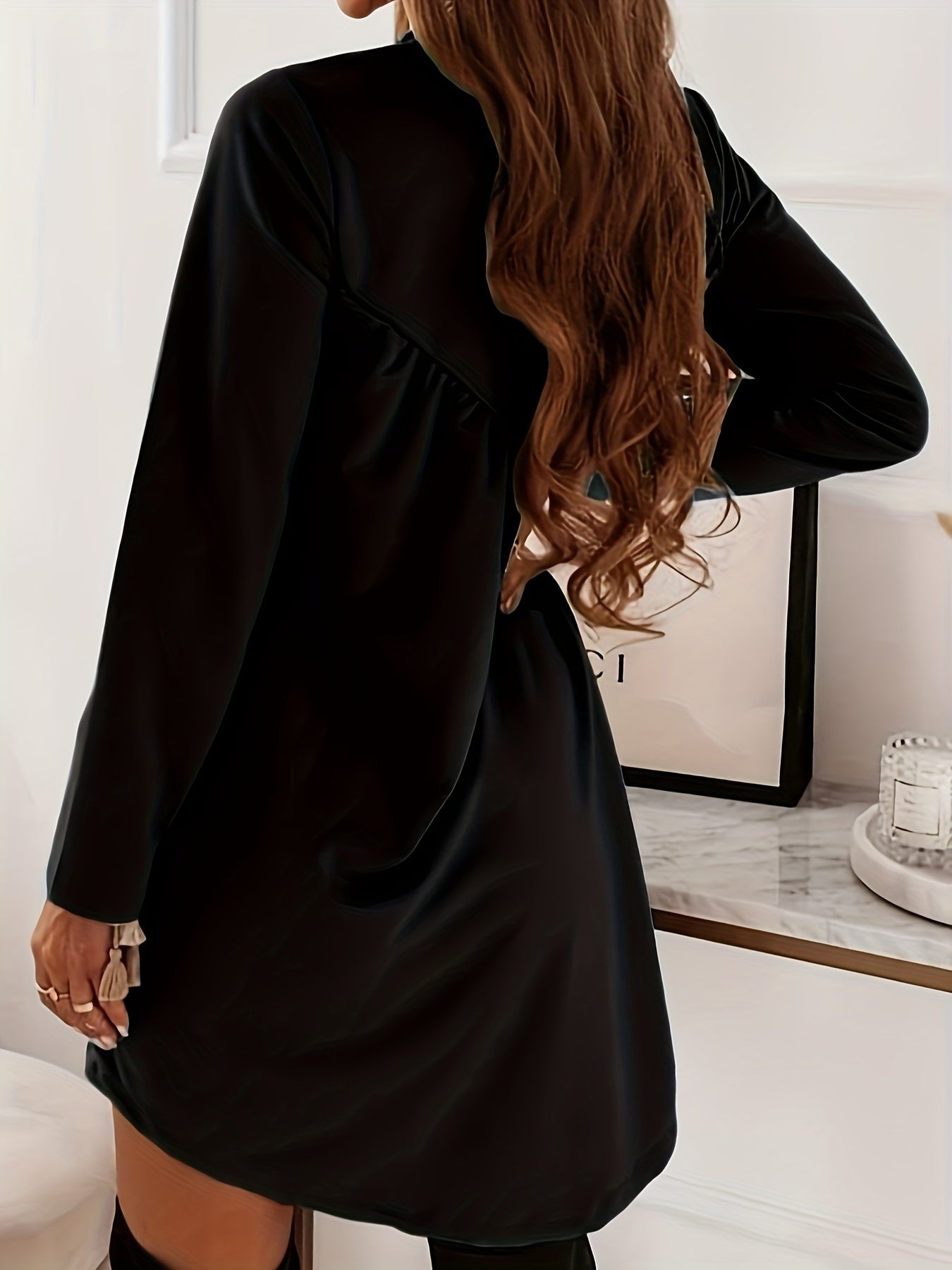 Solid Ruched Long Sleeve Mini Dress