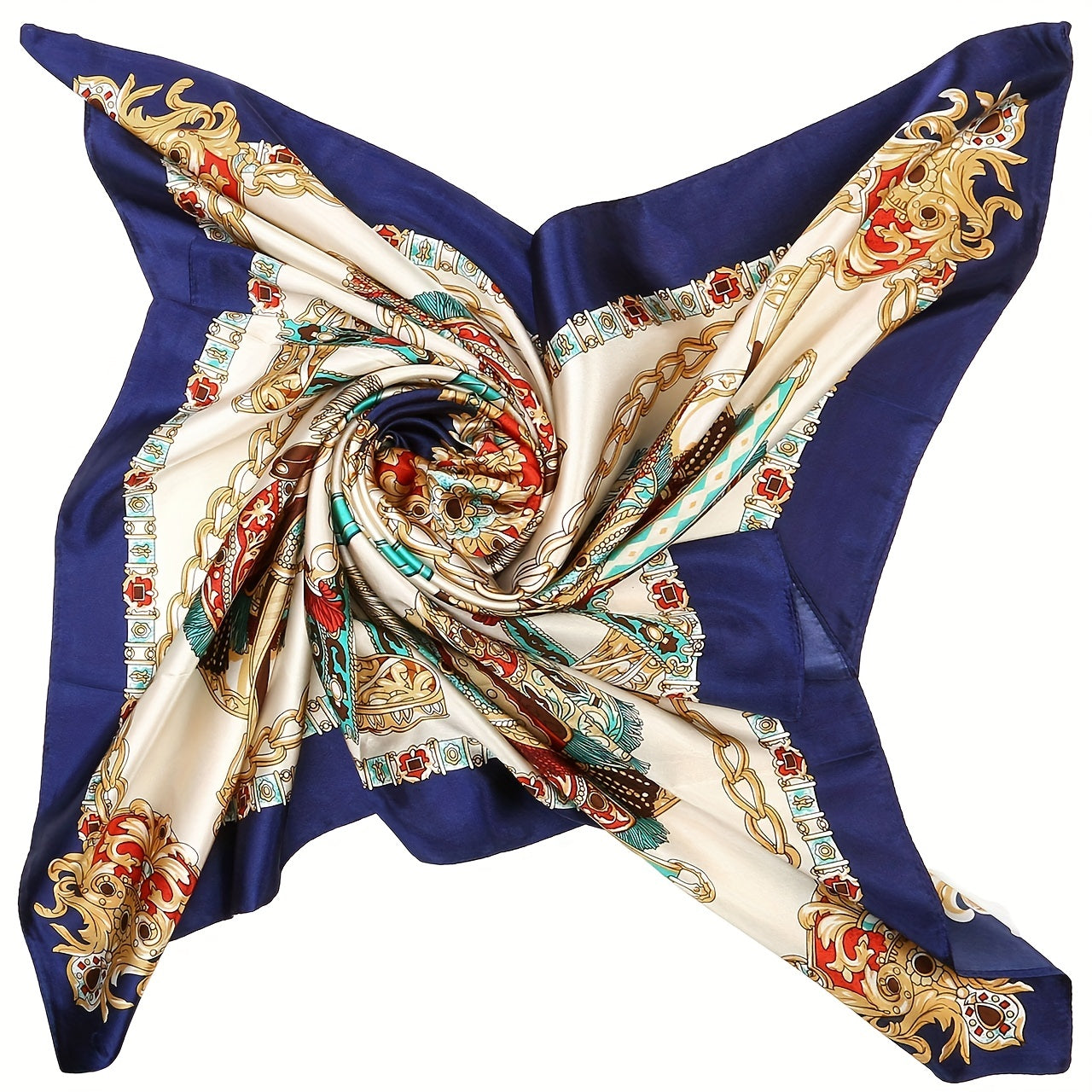 Boho Square Scarf Classic Block Silk Shawl Neckerchief Bandana
