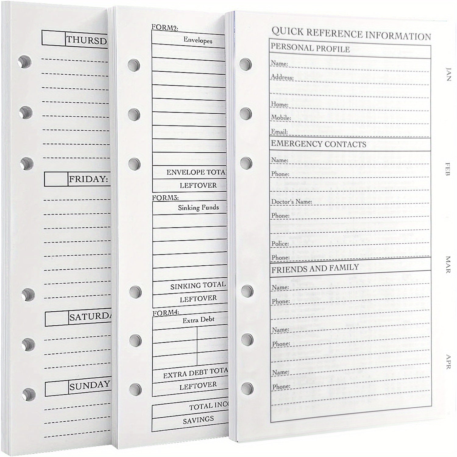Personal Size 7Hole Punched Budget System Refill Weekly & Monthly Planner