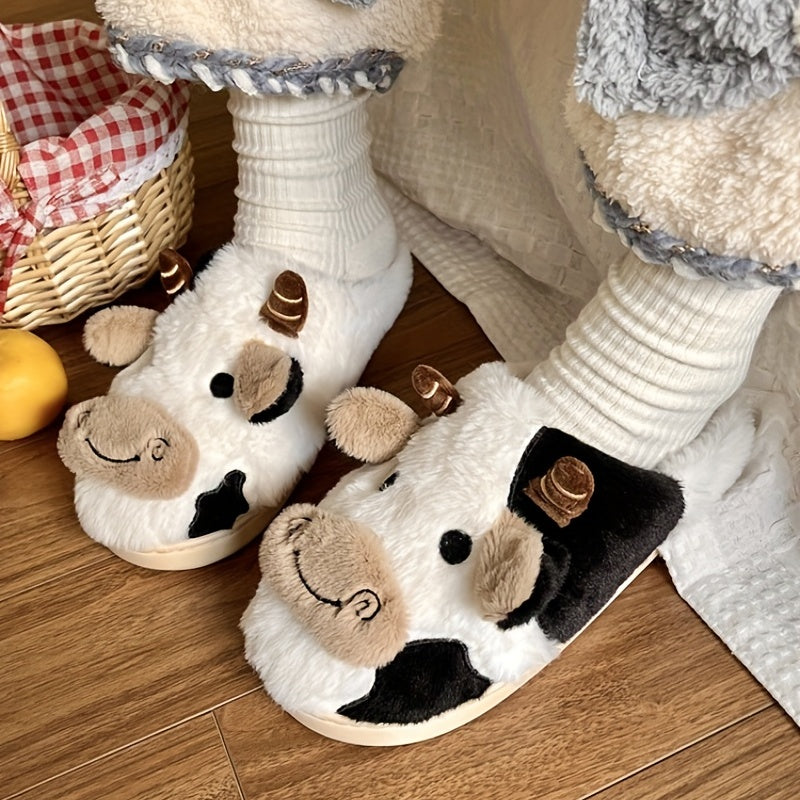Cow Plush House Slippers Anti-Skid Slip-On Shoes