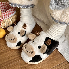 Cow Plush House Slippers Anti-Skid Slip-On Shoes