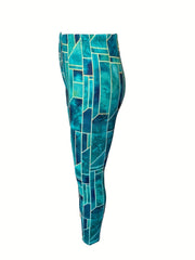 Geo Print Skinny Leggings Casual Elastic Waist Stretchy Leggings