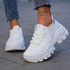 Women's Knit Platform Sneakers Lace Up Outdoor Shoes Lightweight Running Shoes