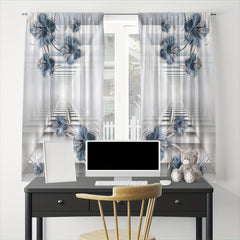2pcs Flower Rod Pocket Printed Curtain for Home Decoration