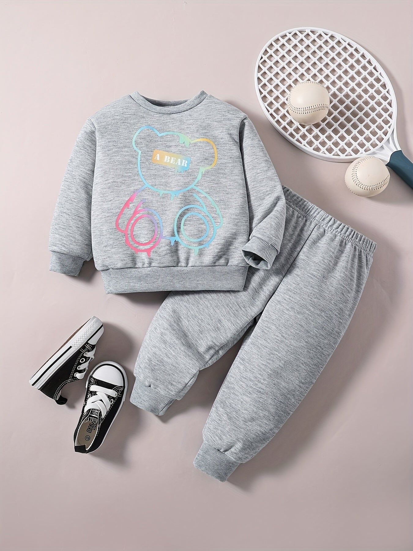 Baby Boy Set Fancy Bear Graphic Sweatshirt Pants Outfit For Kids