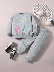 Baby Boy Set Fancy Bear Graphic Sweatshirt Pants Outfit For Kids