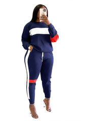 Contrast Panel Long Sleeve Sweatshirt & Sweatpants Set Plus Size