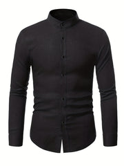 Men's Casual Stand Collar Long Sleeve Shirt for Spring Summer Autumn