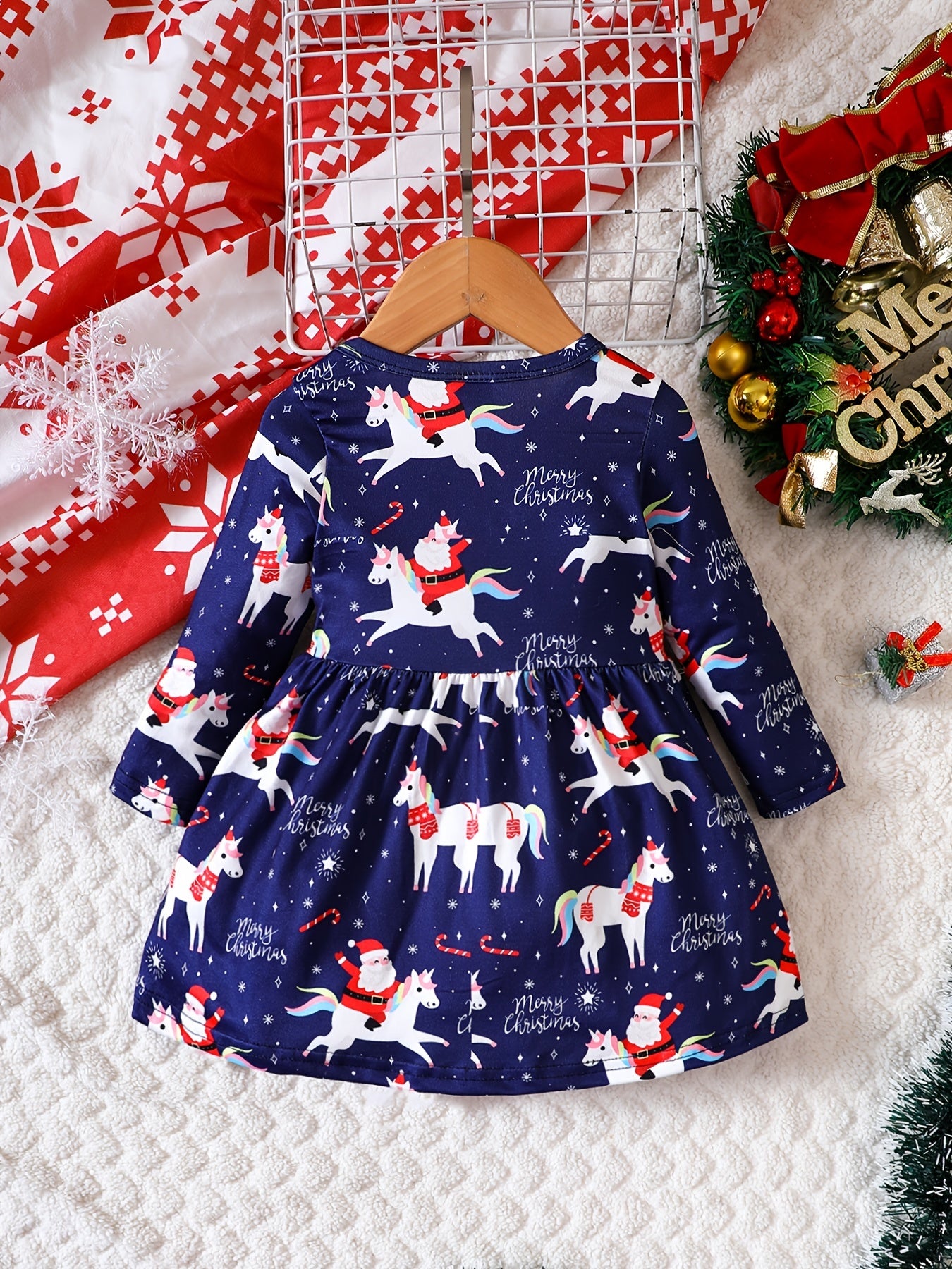 Toddler Girls Christmas Full Print Long Sleeve Dress