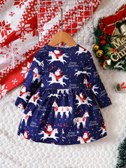 Toddler Girls Christmas Full Print Long Sleeve Dress