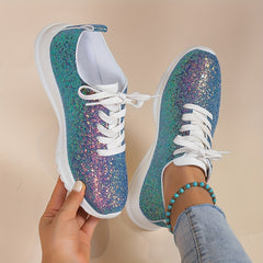 Sequins Decor Glitter Casual Walking Shoes Lightweight Lace Up Running Shoes
