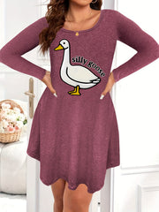 Nightdress Women's Plus Goose & Letter Print Long Sleeve Tee