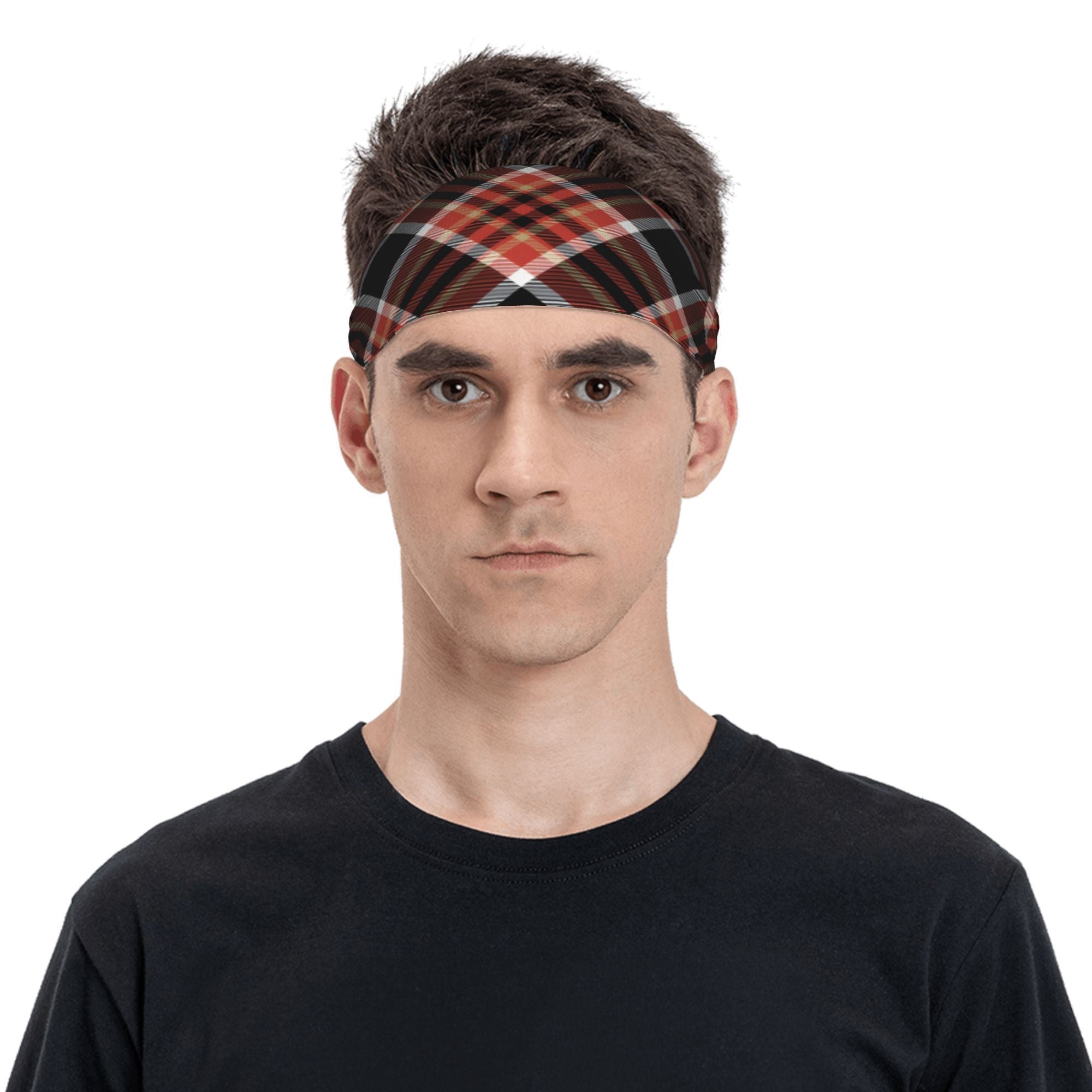 Vintage Plaid Headband Red Checkered Pattern Elastic Fit Sports Headwear