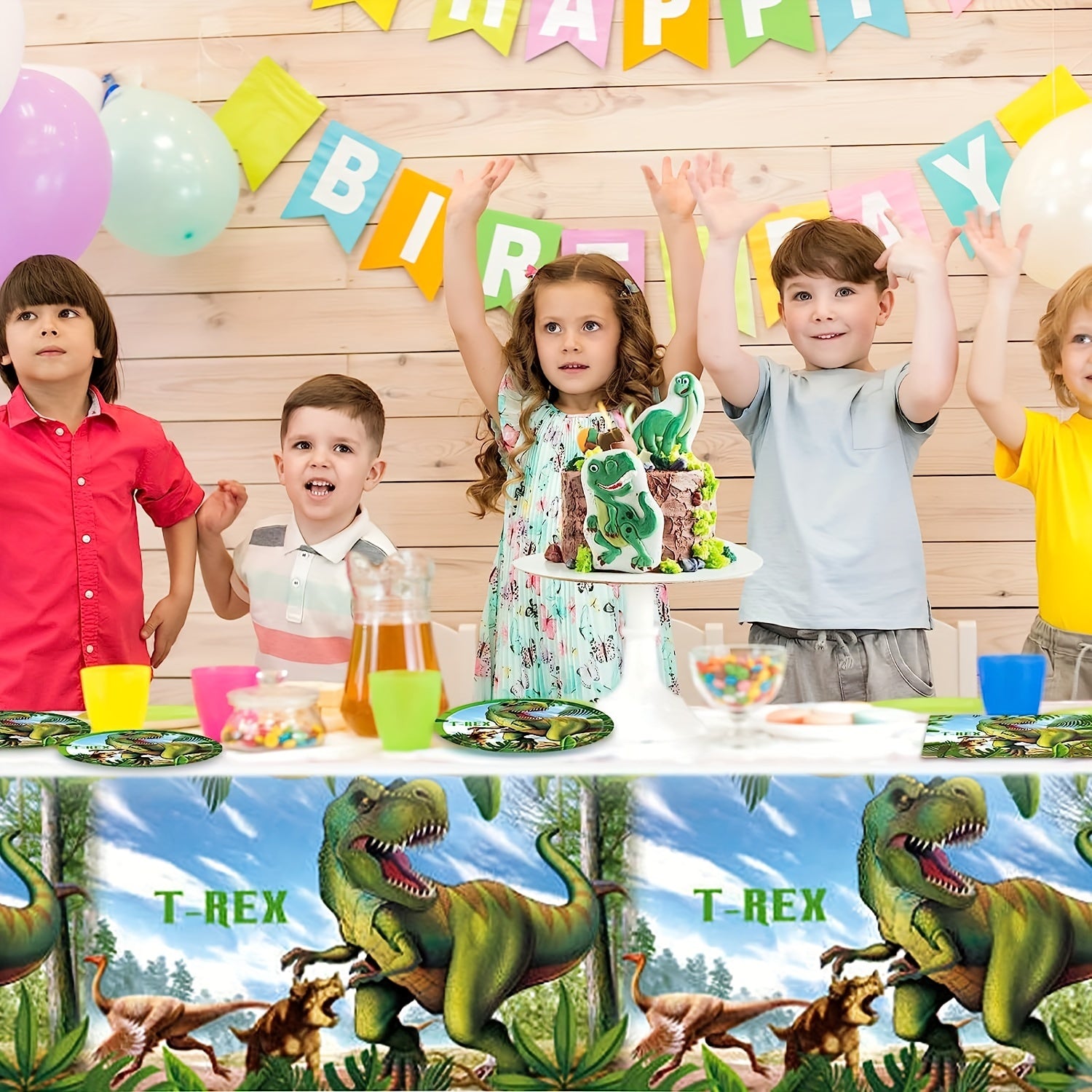 51pcs Dinosaur Birthday Party Supplies Dino Plates Napkins Tablecloth Forks