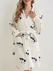 Cartoon Panda Print Hooded Fuzzy Robe Women's Sleepwear