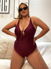 Knot Front Cut Out Solid One Piece Swimsuit