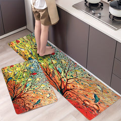 Colorful Tree Anti Fatigue Kitchen Mat, Washable Absorbent Entrance Doormat