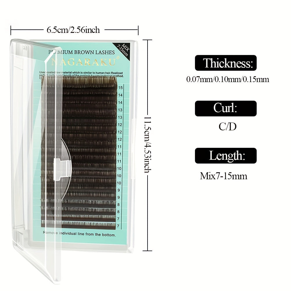 Natural Brown Eyelash Extensions 0.15mm C D Curling 7-15mm Mix Length